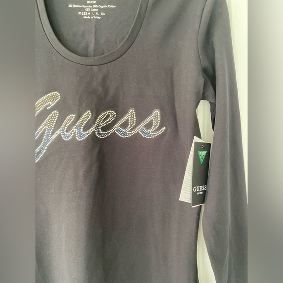 GUESS Cotton Long Sleeve T-Shirt with Rhinestones - Size S - Picture 4 of 5